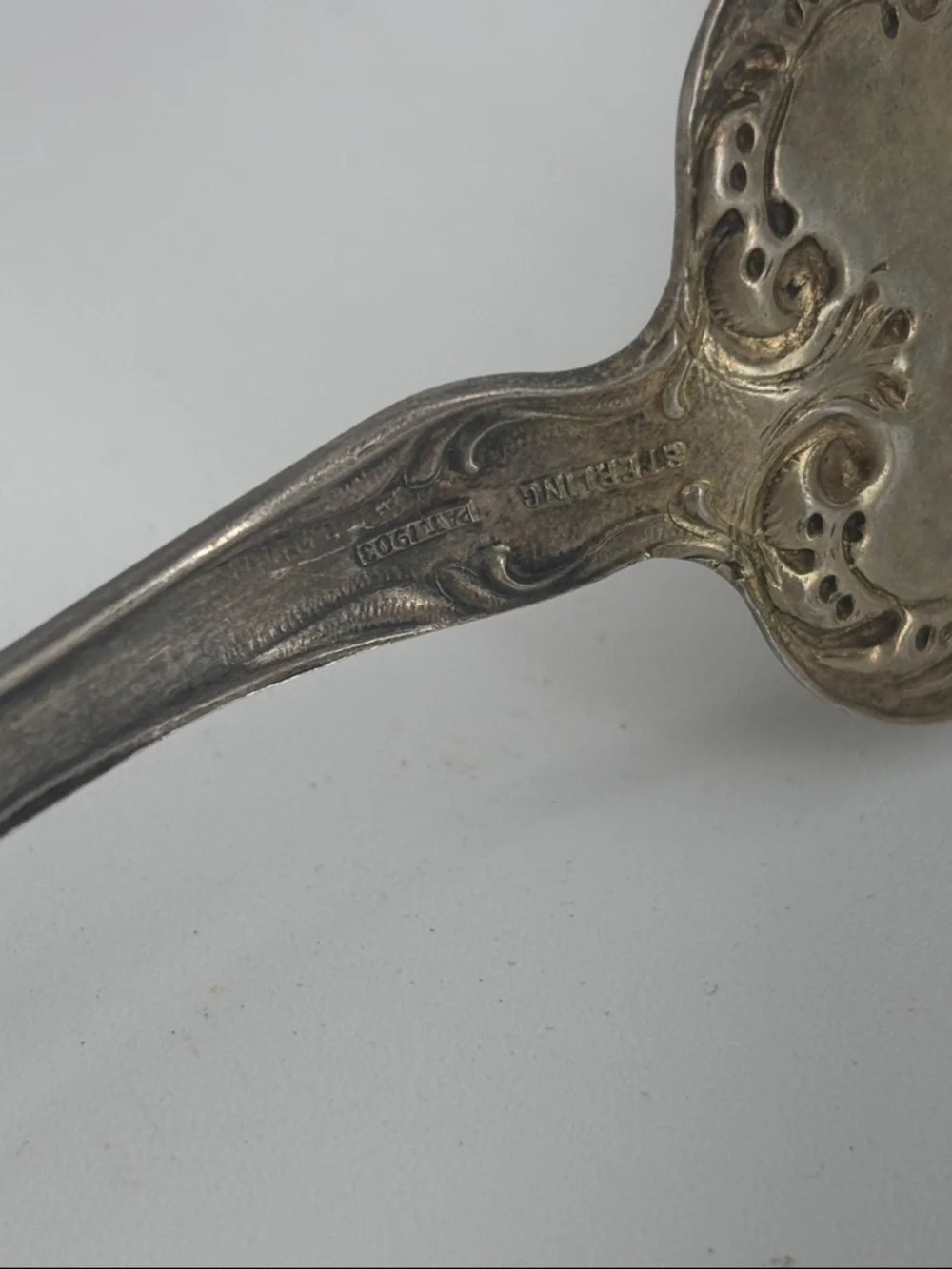 Antique 1903 sterling silver Blackington cherry blossom serving fork